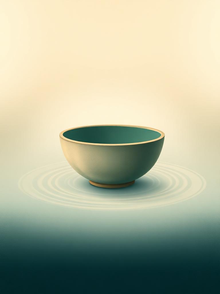A ceramic bowl with soft sound ripples radiating outward